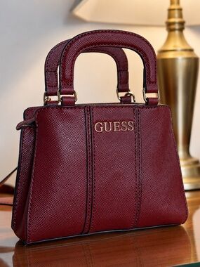 GUESS Burgundy Mini Satchel Crossbody Bag with Adjustable Strap